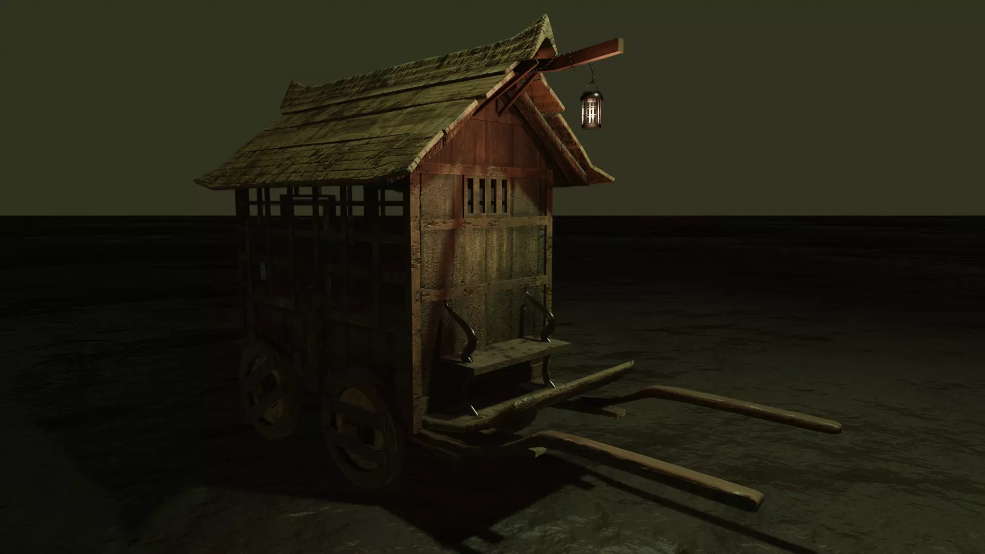 Medieval Horse Cage Cart LP 3D model prisoner carriage Low-poly 3D model