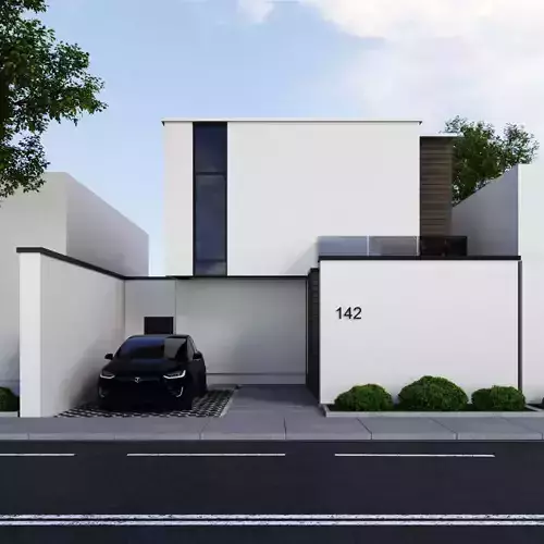  exterior high tech house model with car model tesla X