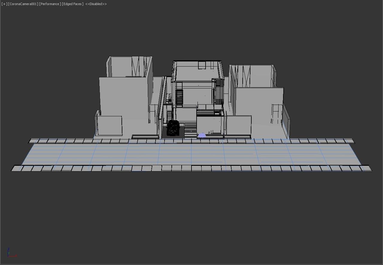 exterior high tech house model with car model tesla X 3D model_3