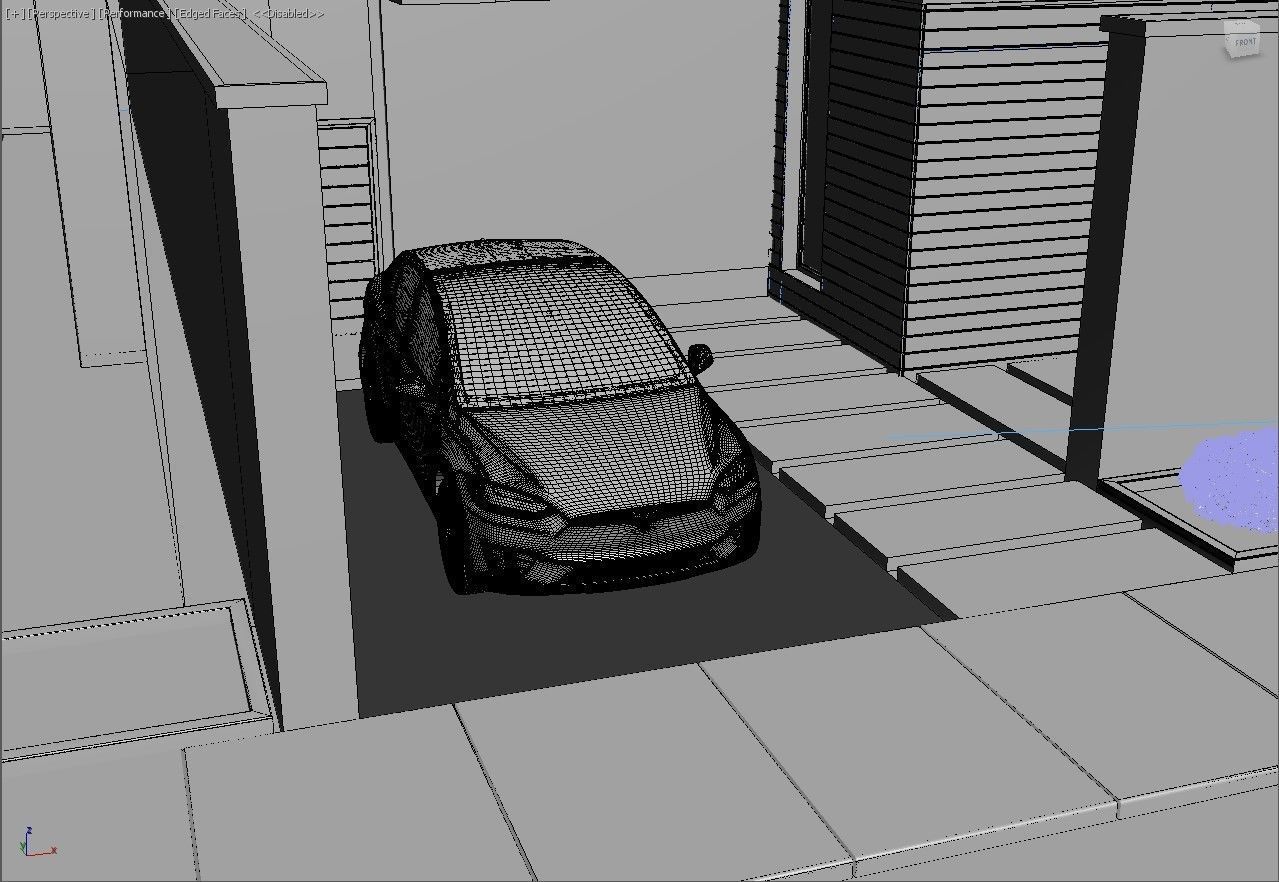 exterior high tech house model with car model tesla X 3D model_5