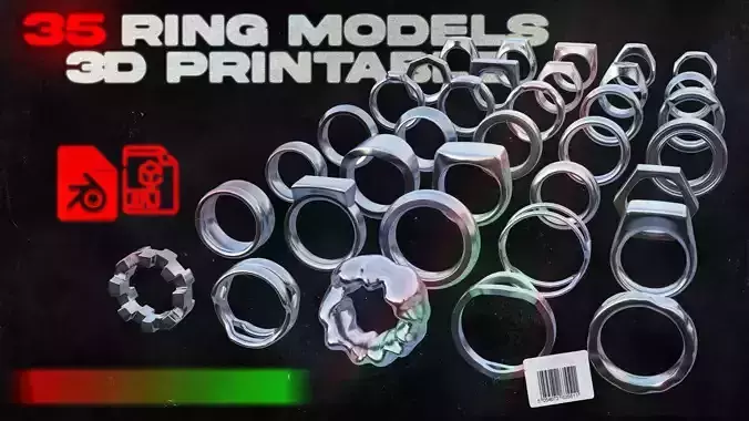35 3dprintable Ring collection 3D print model