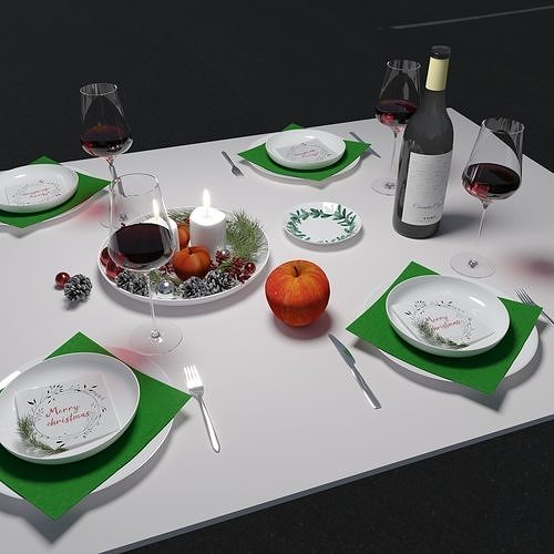 Christmas tableware set 3D model