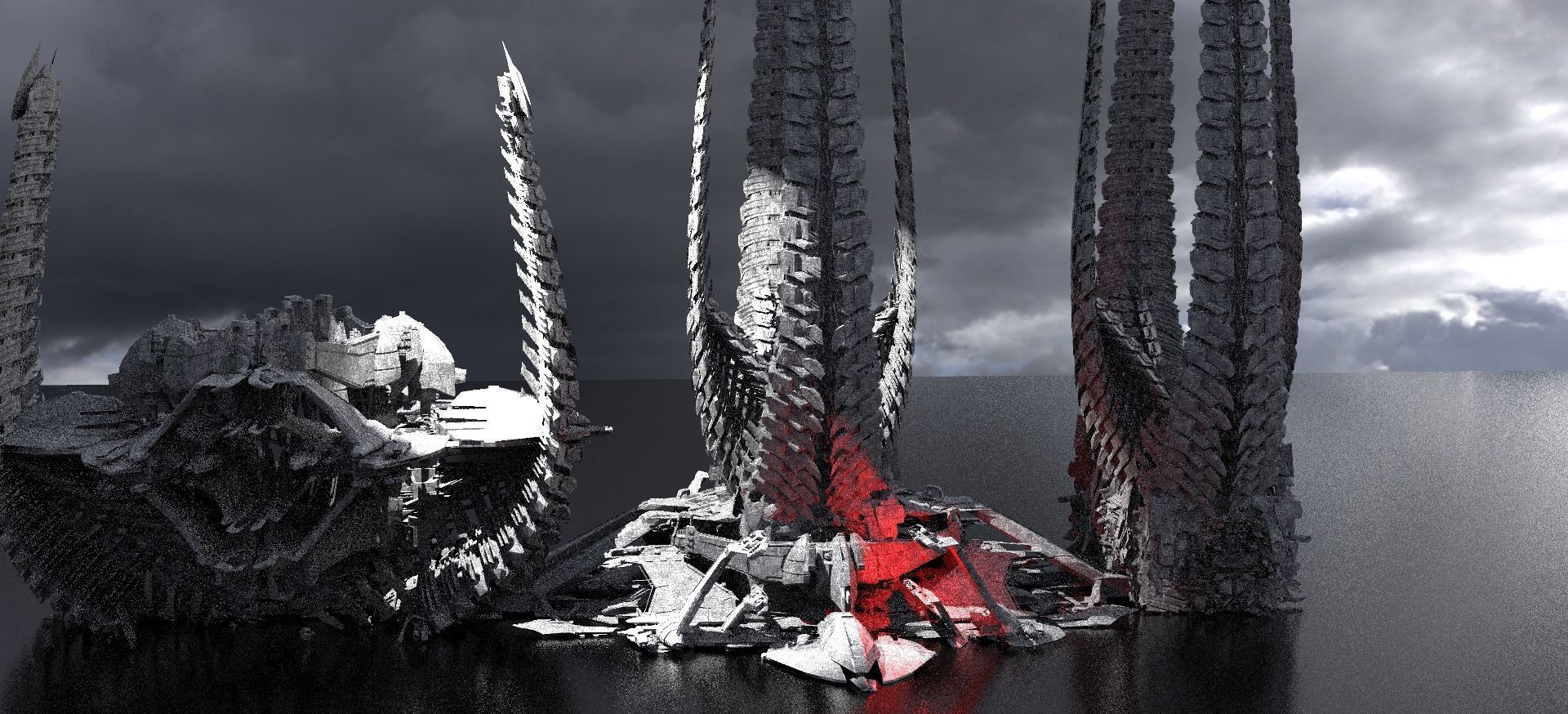 Alien Spine Tower 4 versions  3D model_1