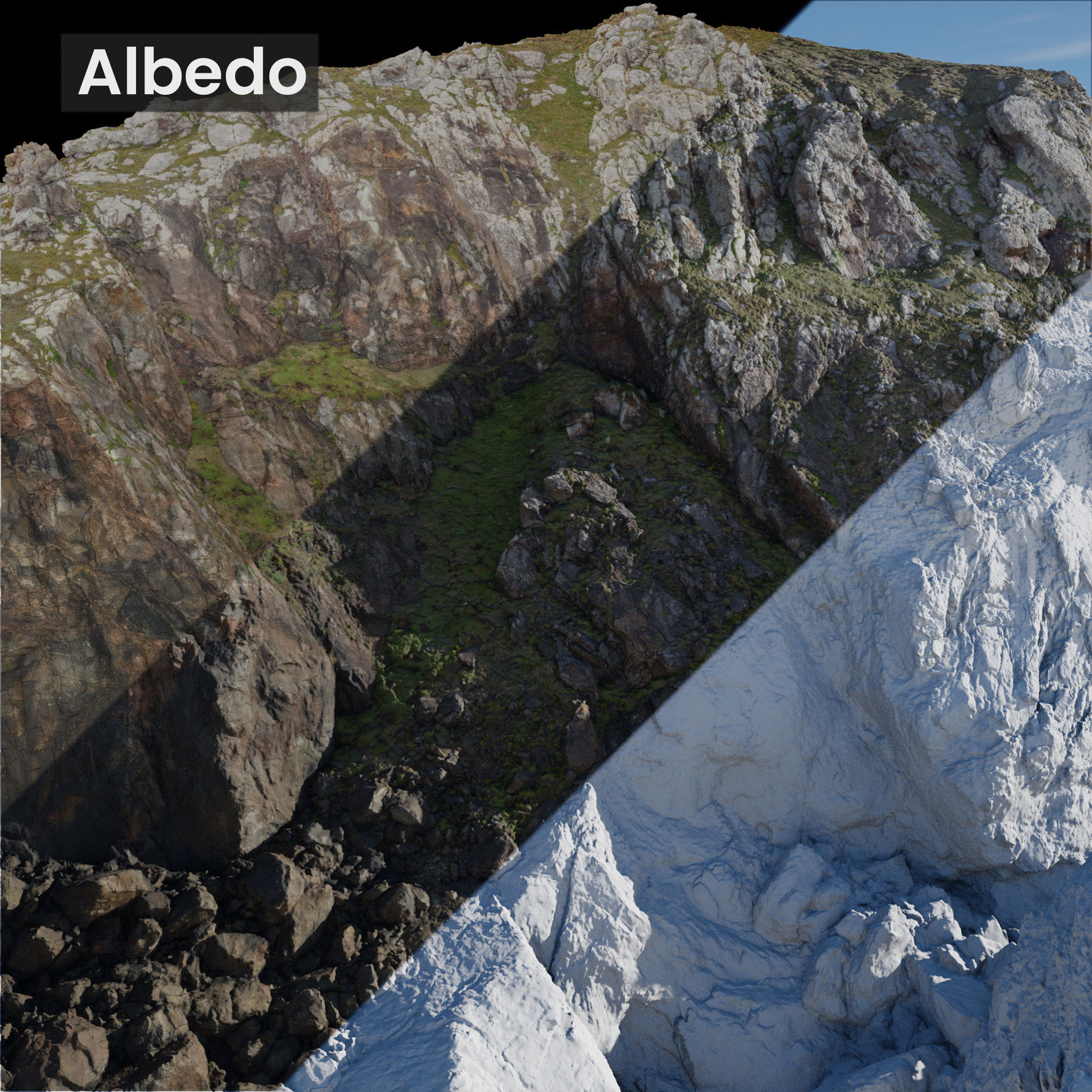 Large Coast Line Cliff PBR Scan Low-poly 3D model_5