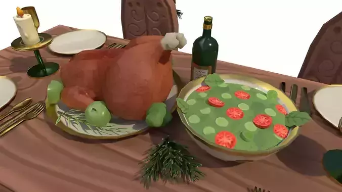 Hand painted Christmas decorations Low poly holiday set