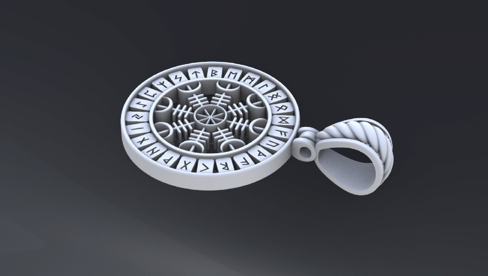 Pendant with Scandinavian runes cnc model or 3D print model 3D print model_2