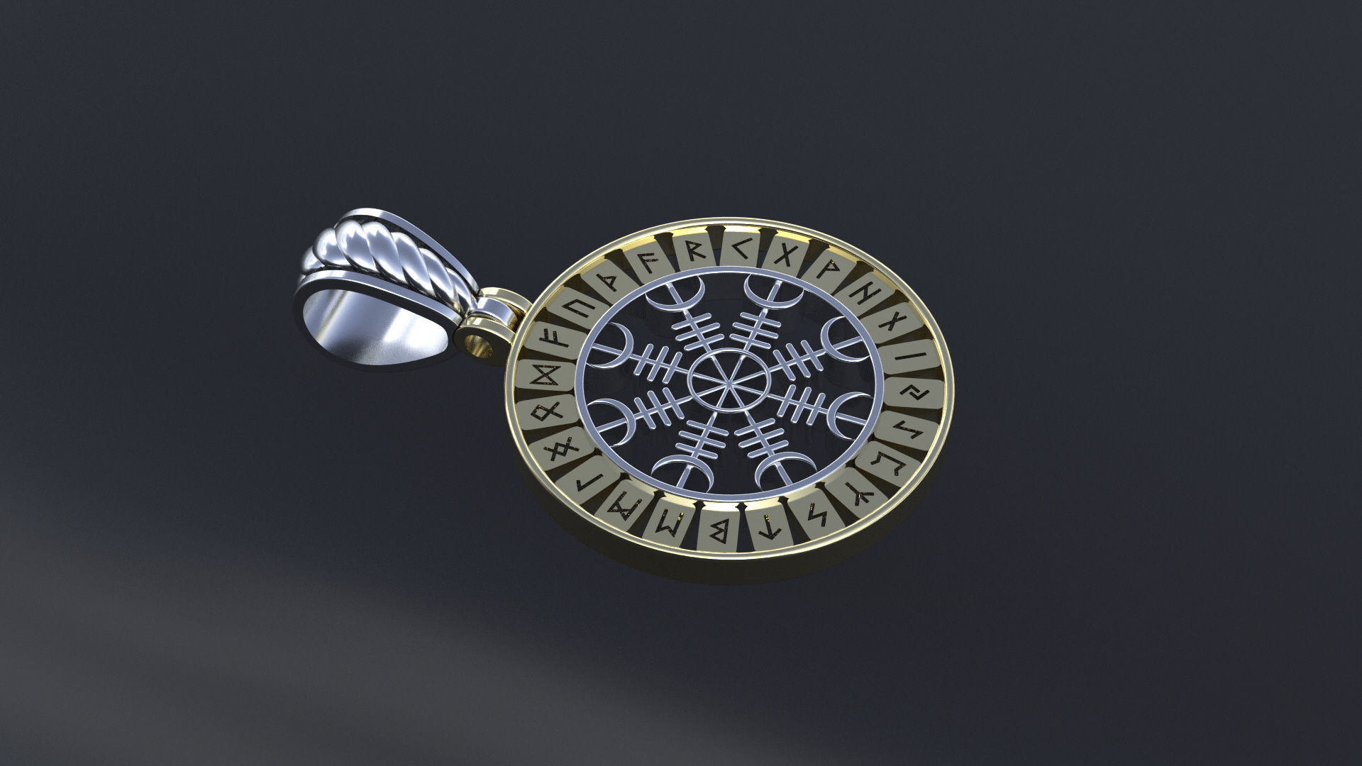 Pendant with Scandinavian runes cnc model or 3D print model 3D print model_9