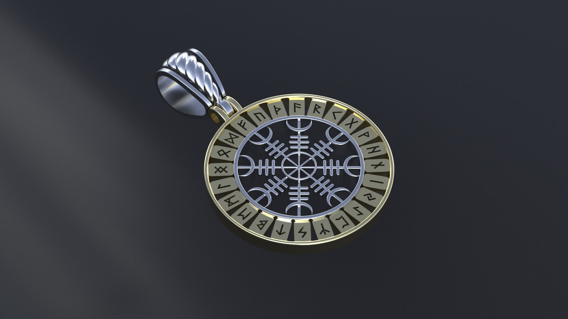 Pendant with Scandinavian runes cnc model or 3D print model 3D print model_6