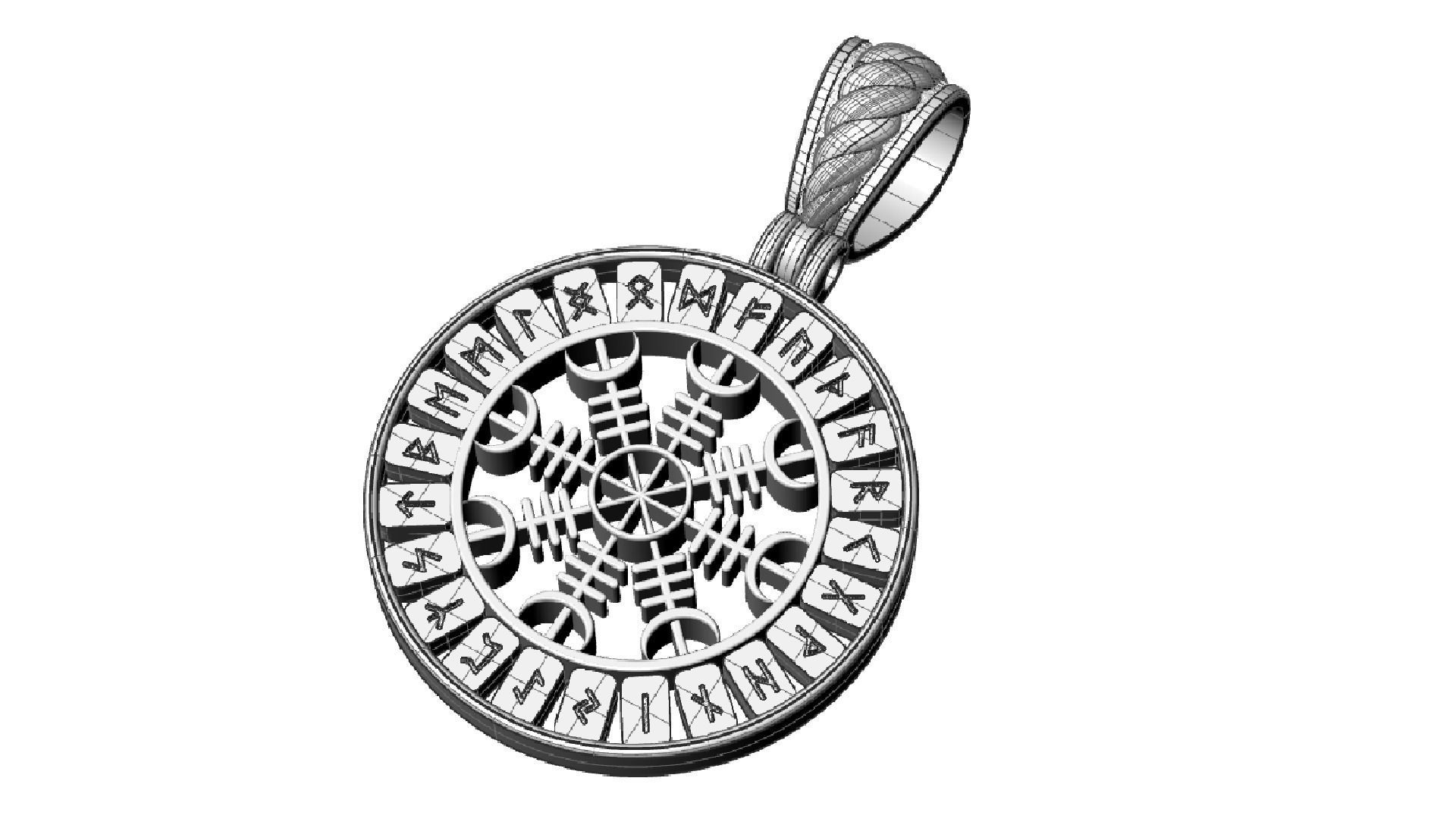 Pendant with Scandinavian runes cnc model or 3D print model 3D print model_10