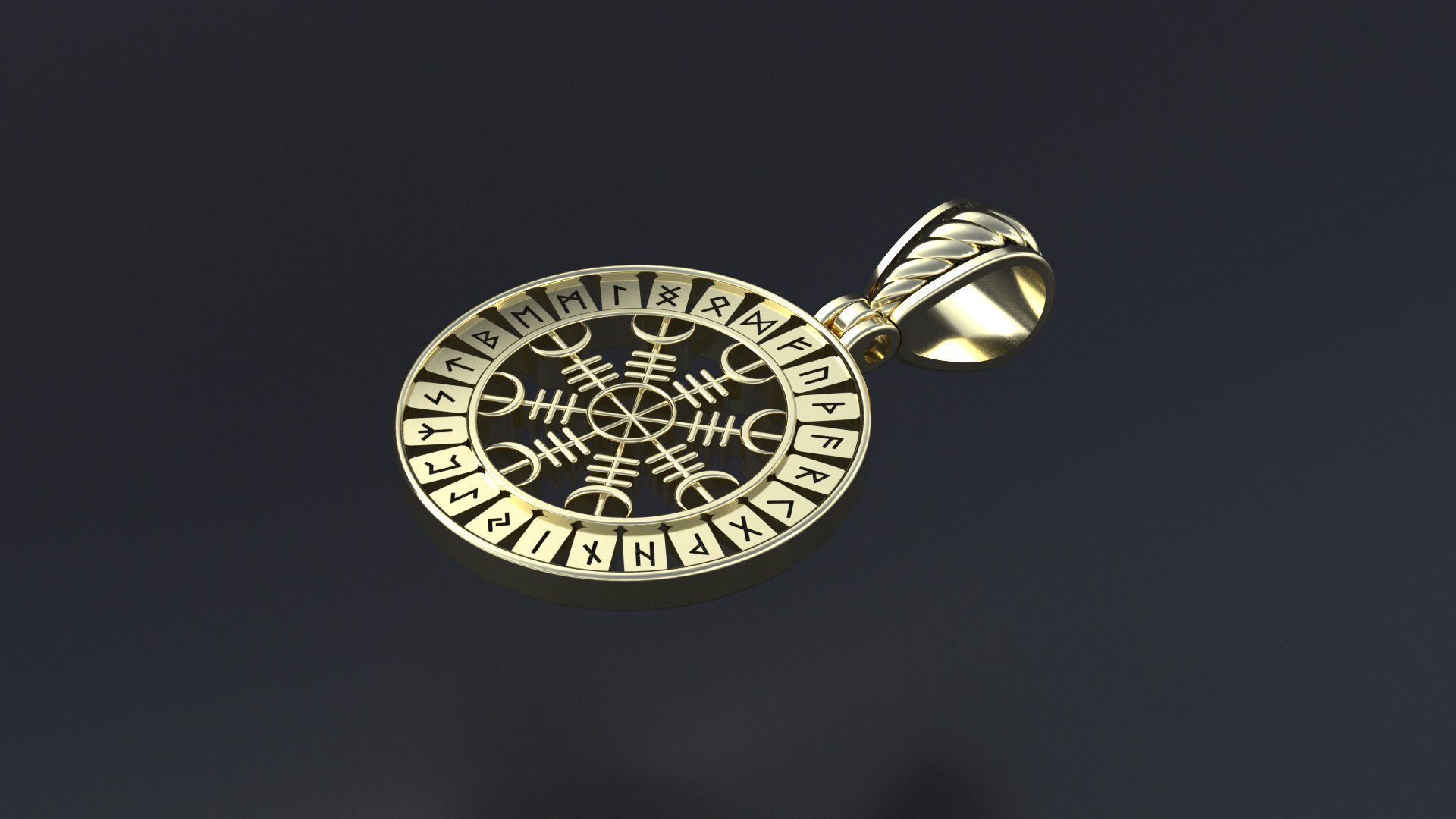 Pendant with Scandinavian runes cnc model or 3D print model 3D print model_8