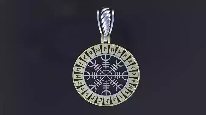 Pendant with Scandinavian runes  cnc model or 3D print model
