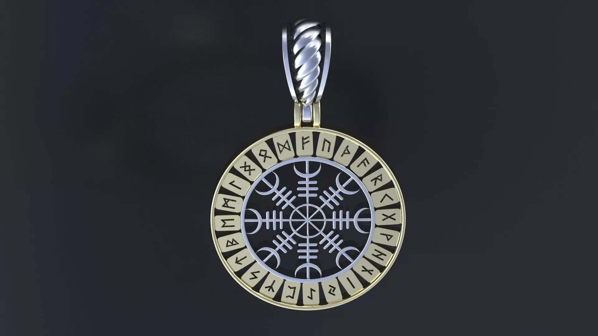 Pendant with Scandinavian runes cnc model or 3D print model 3D print model_0