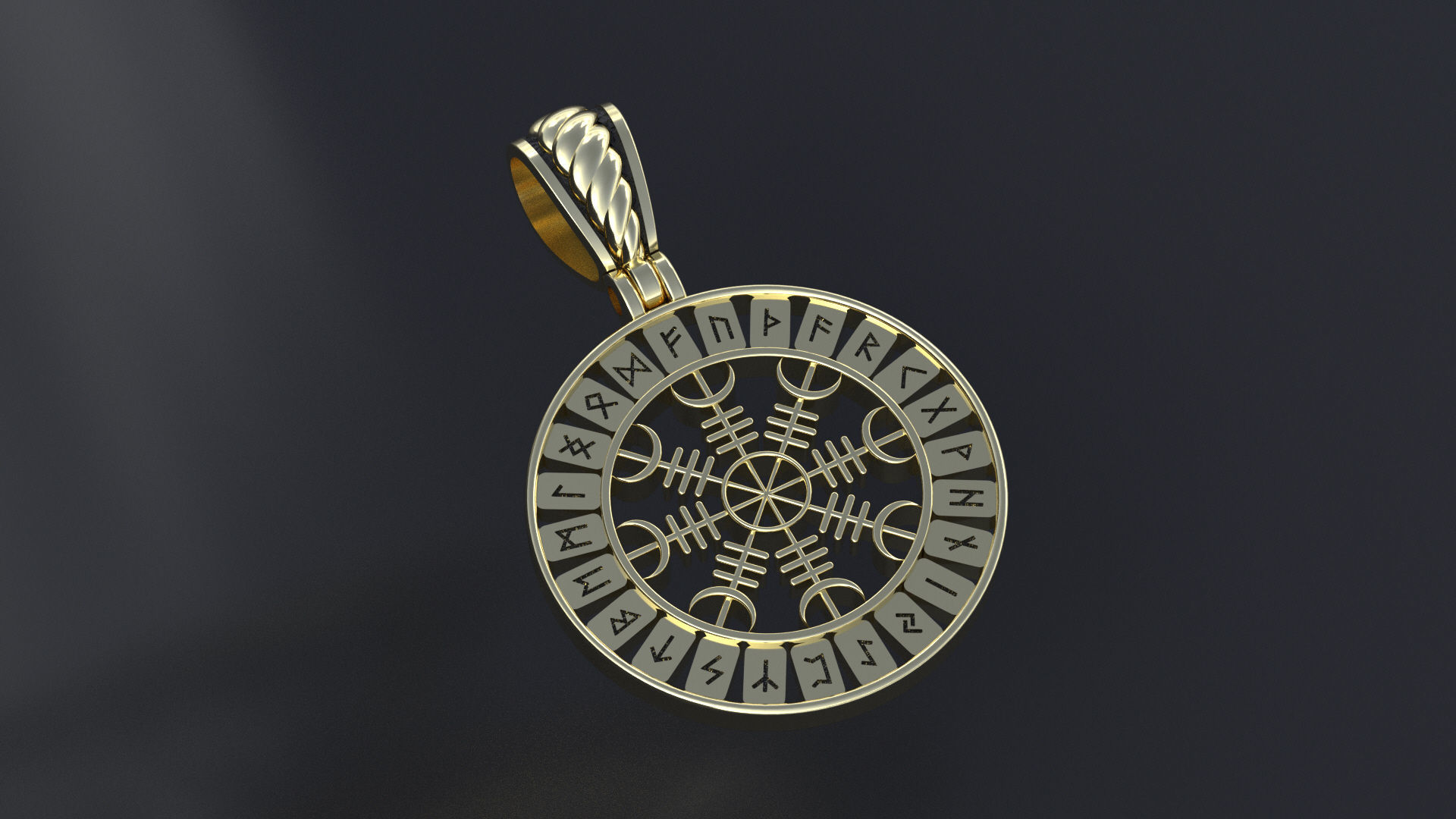 Pendant with Scandinavian runes cnc model or 3D print model 3D print model_7