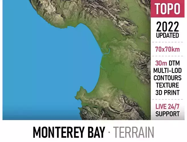 Monterey Bay Terrain Low-poly 3D model