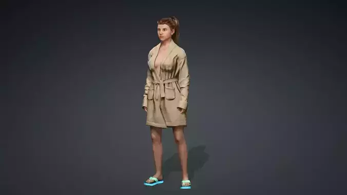 Model03 woman in trench coat and flip flops 3D model