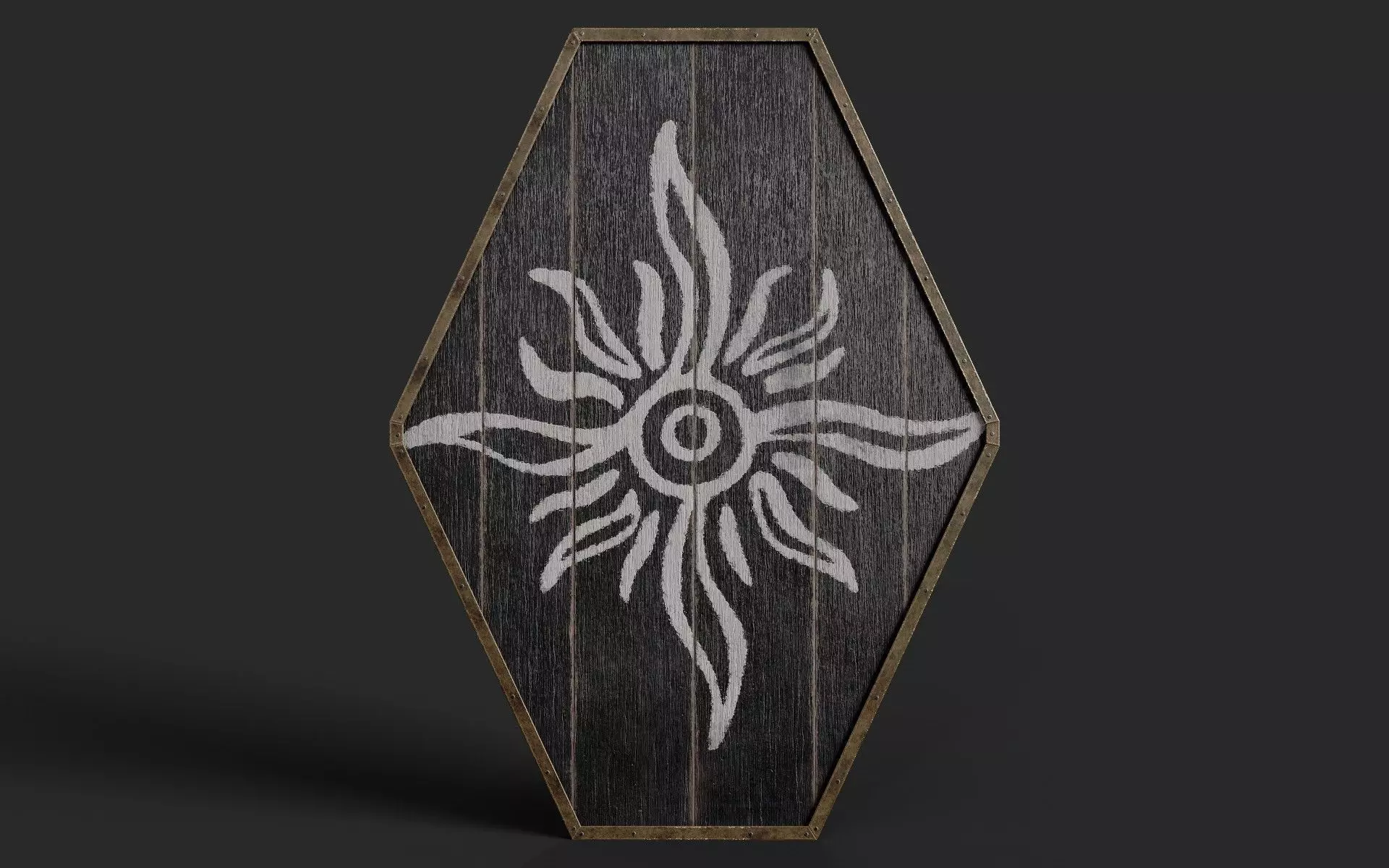 Slavic diamond-shaped shield painted black with sun symbol Low-poly 3D model