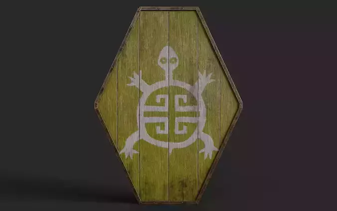 Slavic diamond-shaped shield painted yellow with turtle symbol