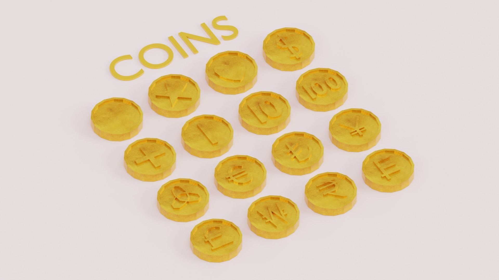 Lowpoly Gold Coins - subdivision ready Low-poly 3D model_1