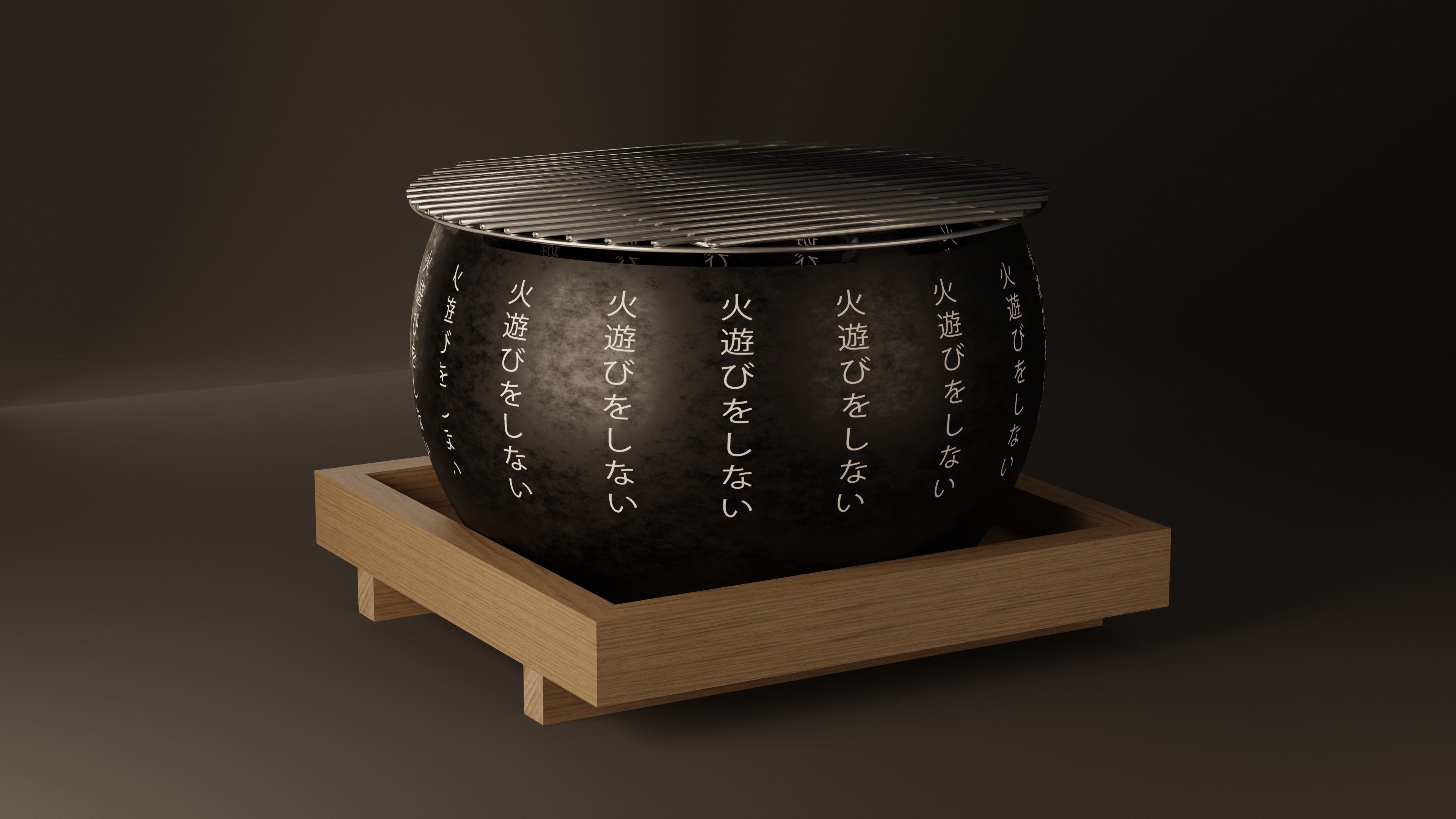 Japanese Coal Stove Low-poly 3D model_2