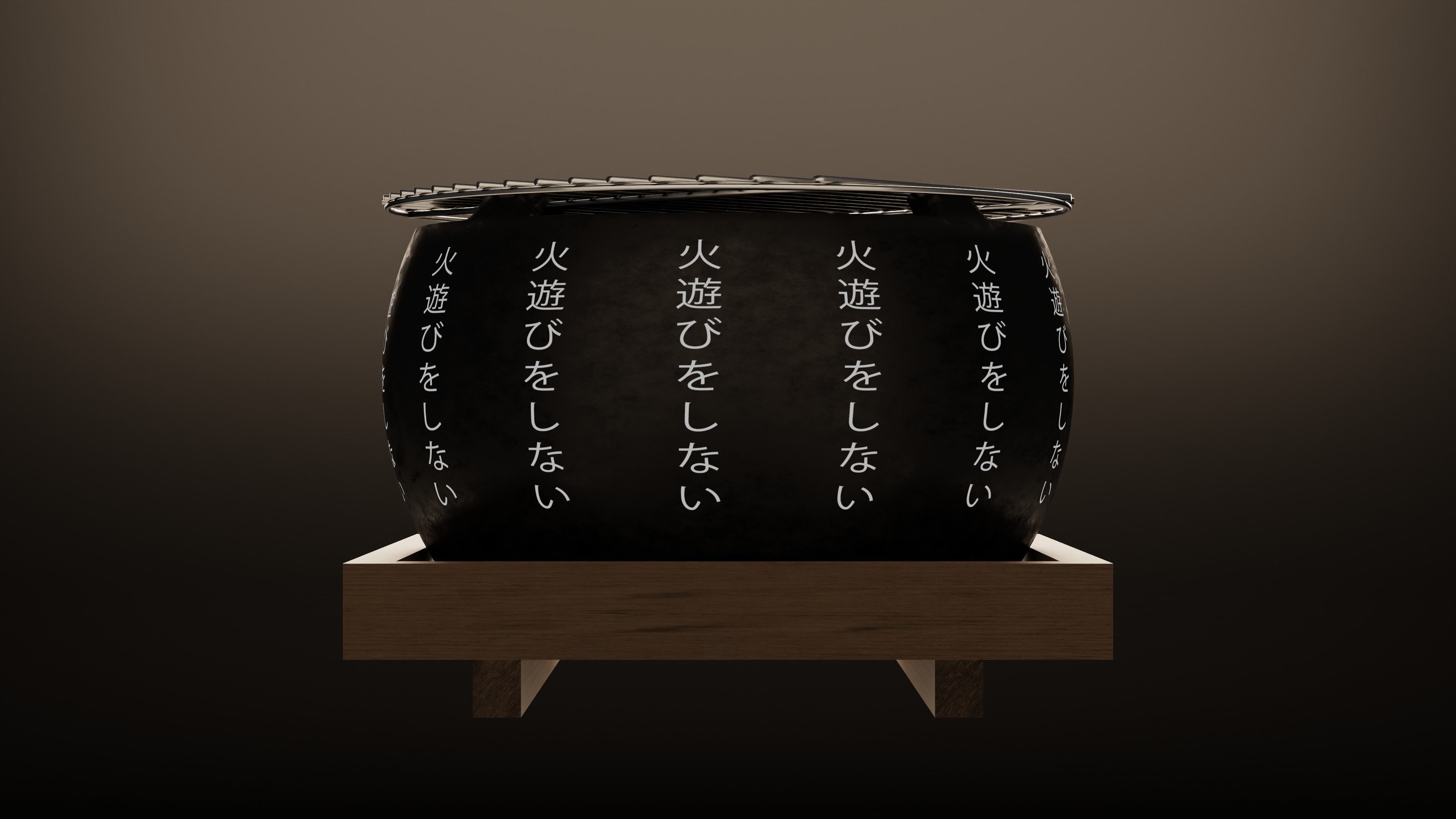 Japanese Coal Stove Low-poly 3D model_6