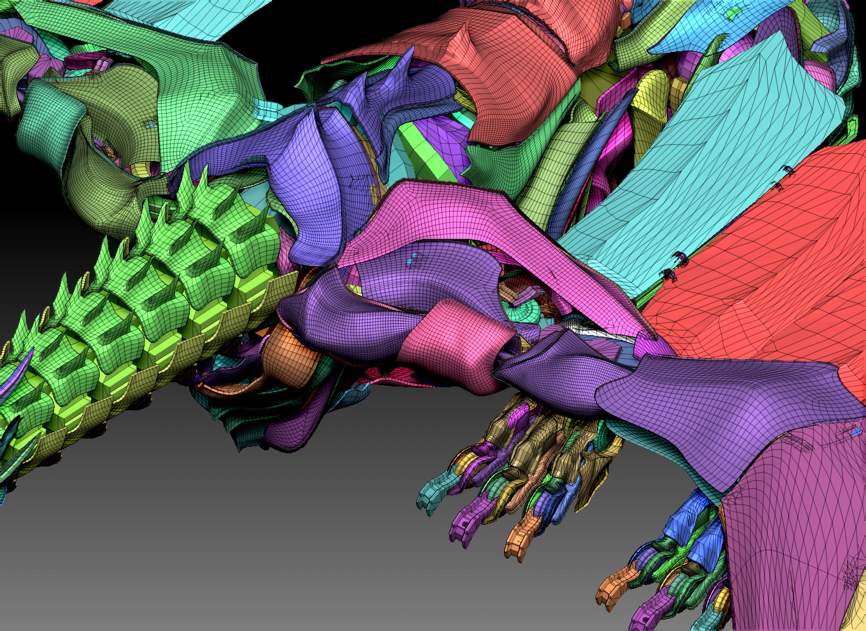 Iron Dragon with 400 separated elements Low-poly 3D model_7