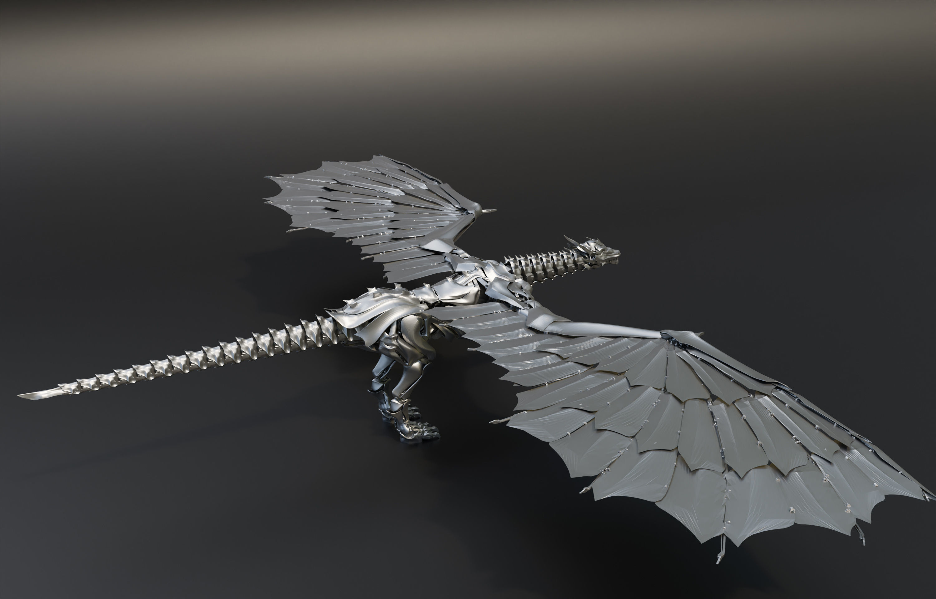 Iron Dragon with 400 separated elements Low-poly 3D model_1