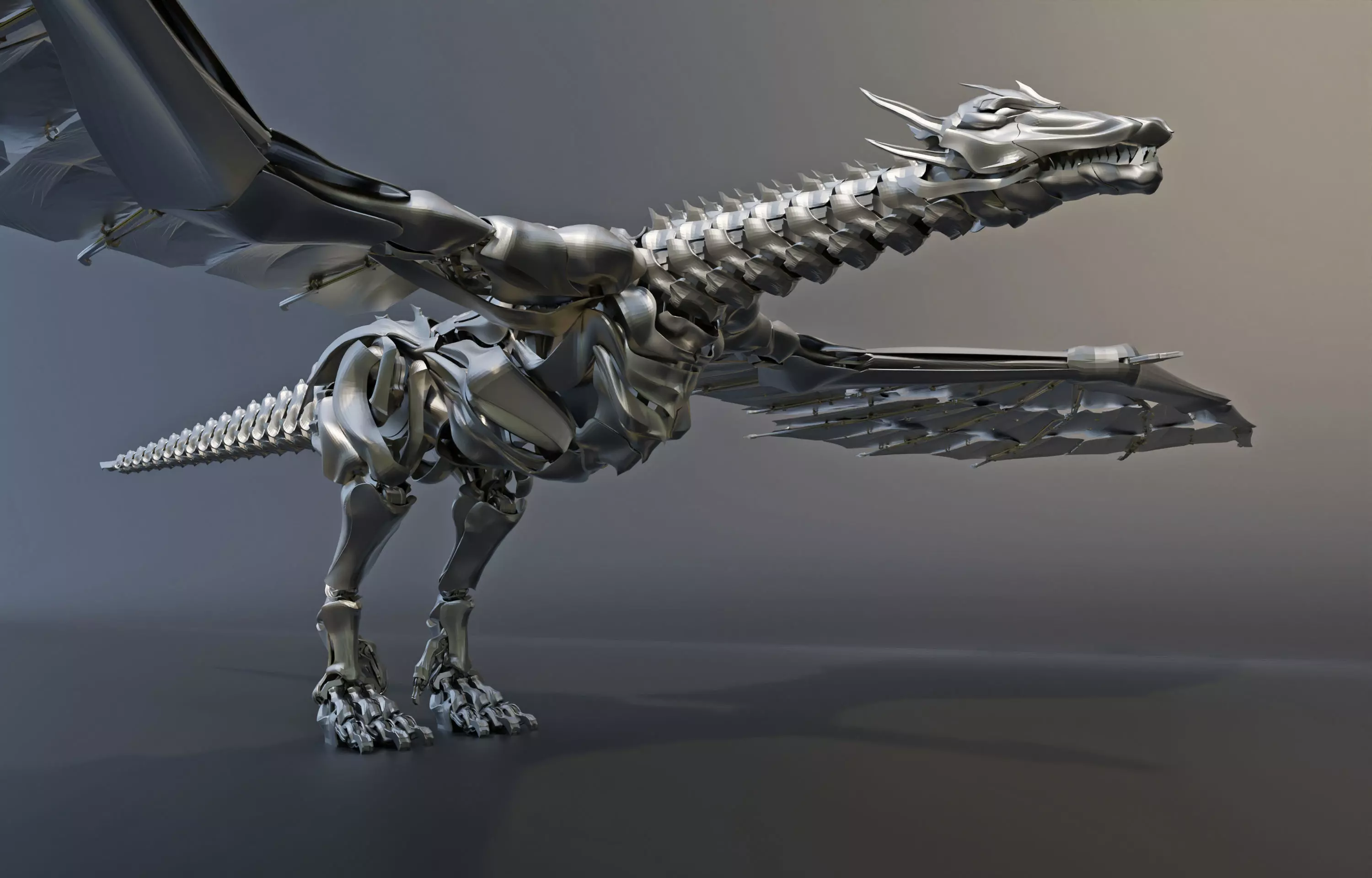 Iron Dragon with 400 separated elements Low-poly 3D model_0