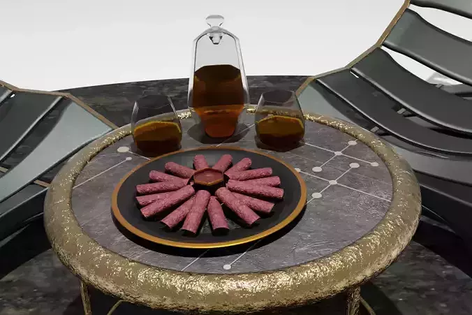 Wiskey pair of lounge chairs and table