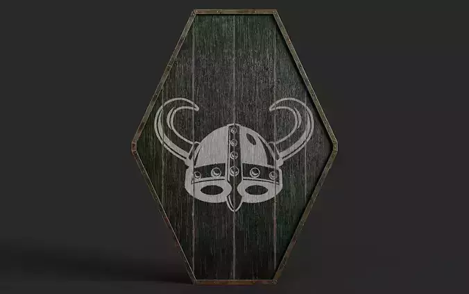 Slavic diamond-shaped shield painted green with helmet symbol Low-poly 3D model