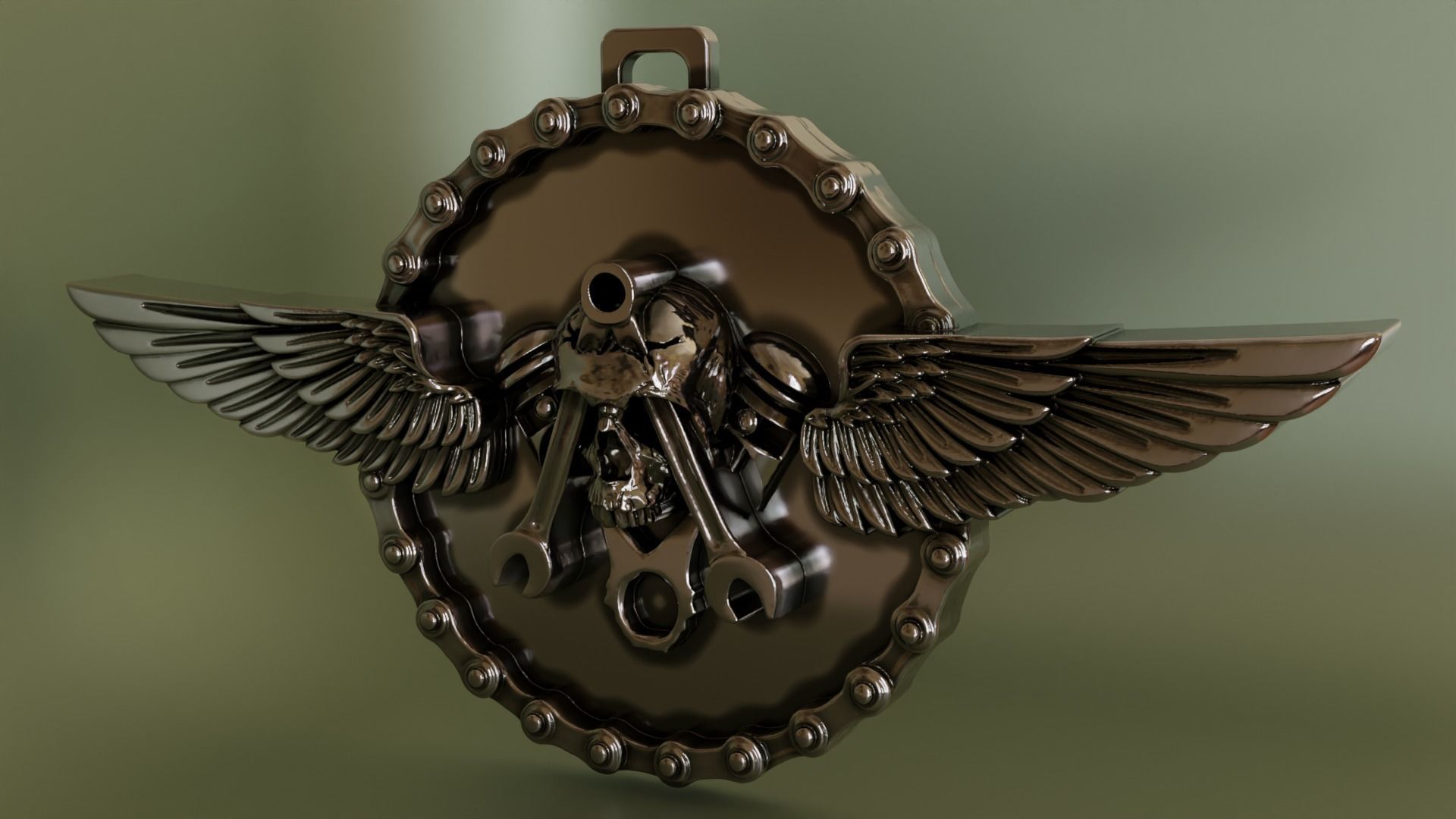 Biker skull pendant 3D print model_3