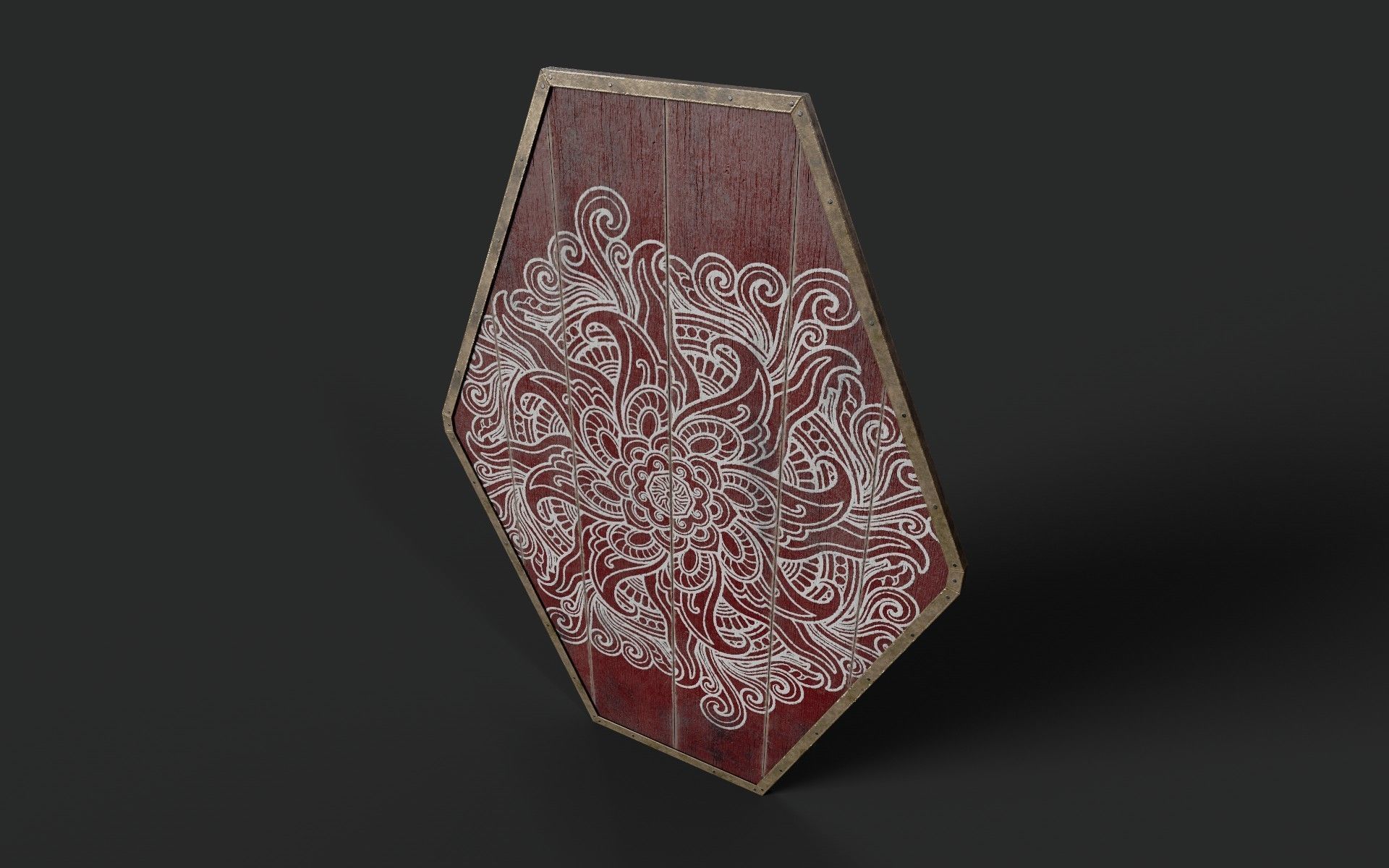 Slavic diamond-shaped shield painted red with flower symbol Low-poly 3D model_3