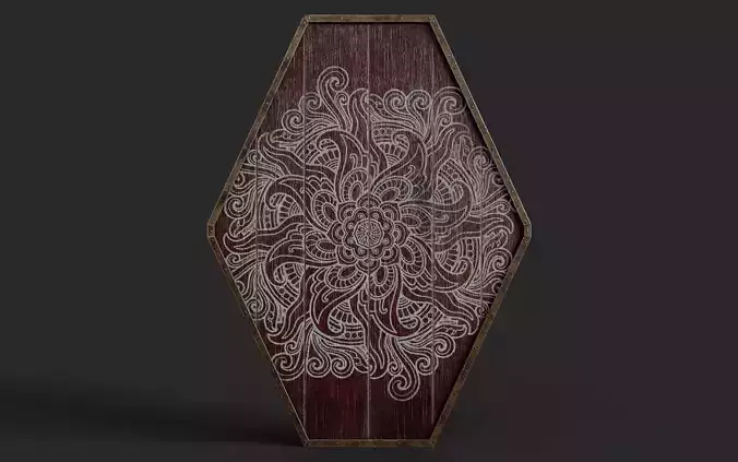 Slavic diamond-shaped shield painted red with flower symbol
