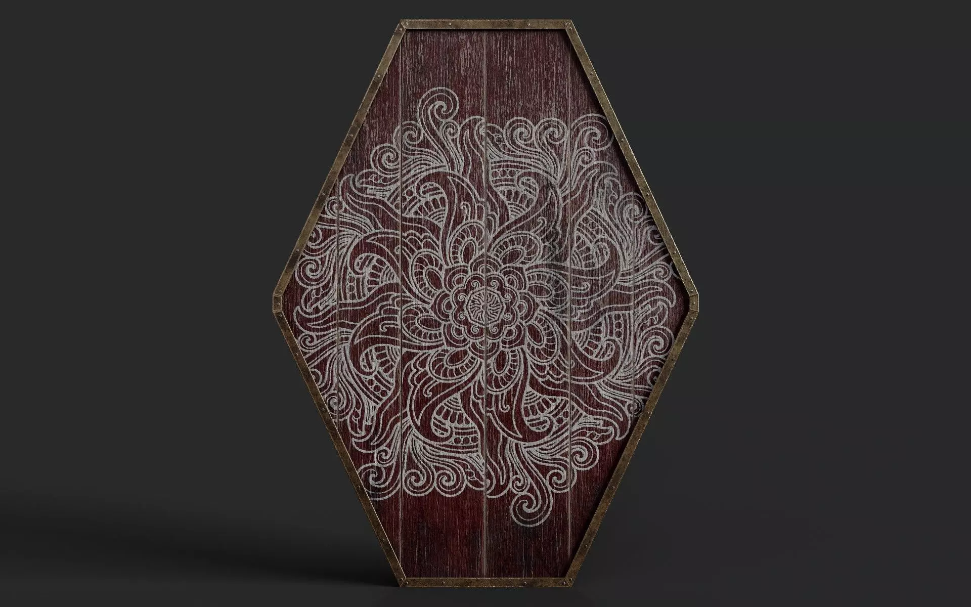 Slavic diamond-shaped shield painted red with flower symbol Low-poly 3D model_0