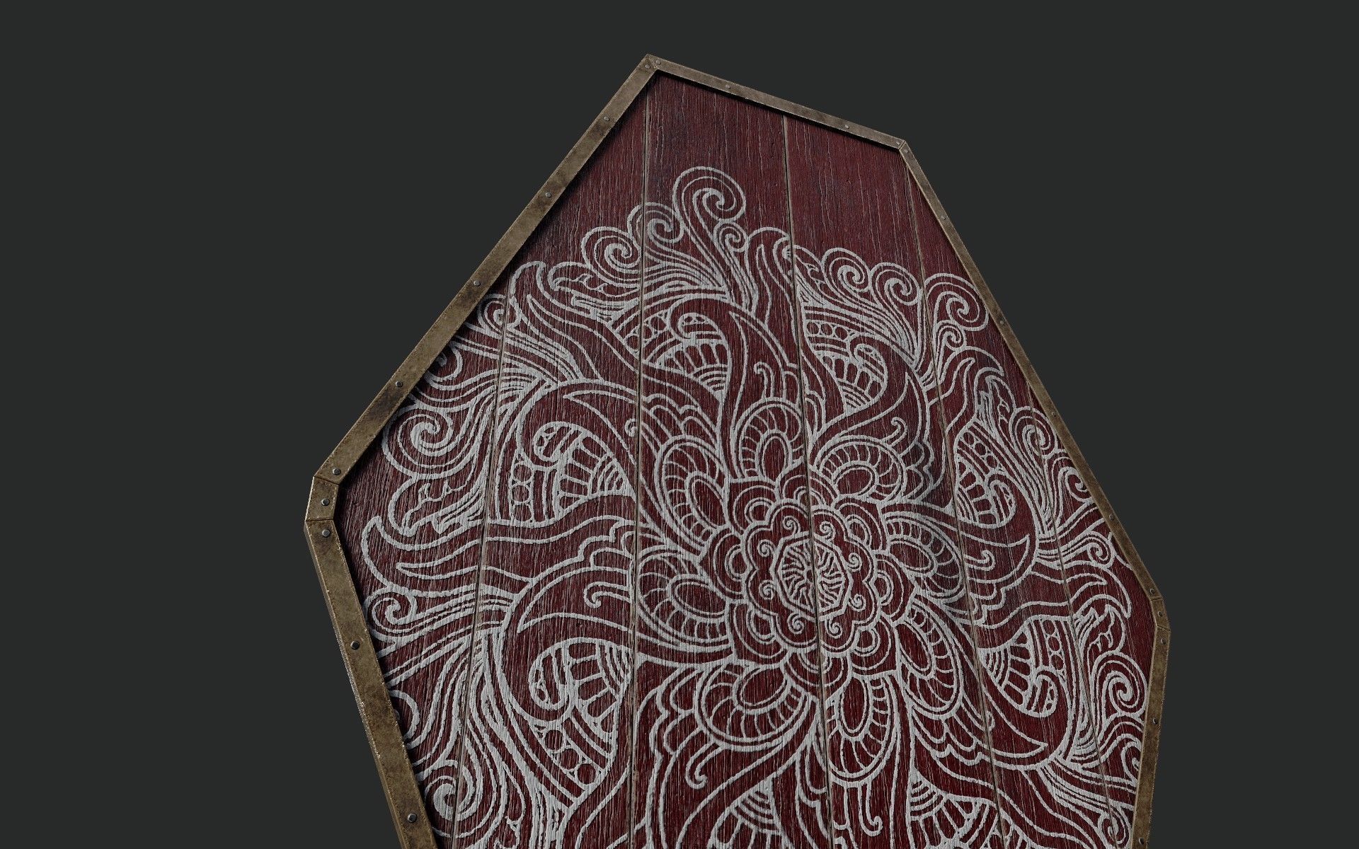 Slavic diamond-shaped shield painted red with flower symbol Low-poly 3D model_5