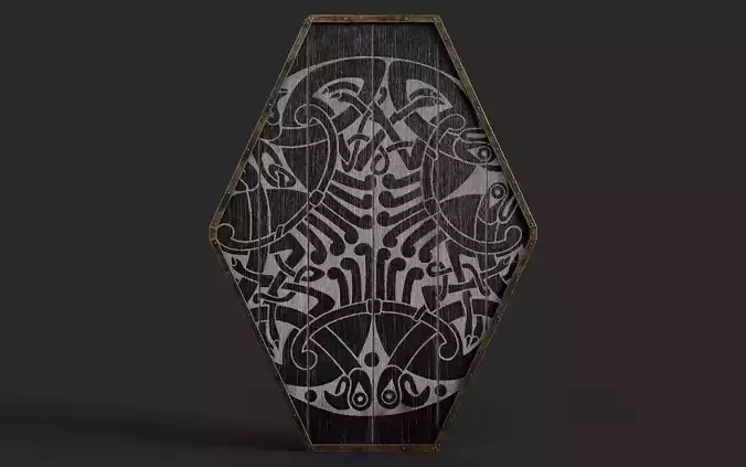 Slavic diamond-shaped shield painted black with nordic symbol Low-poly 3D model