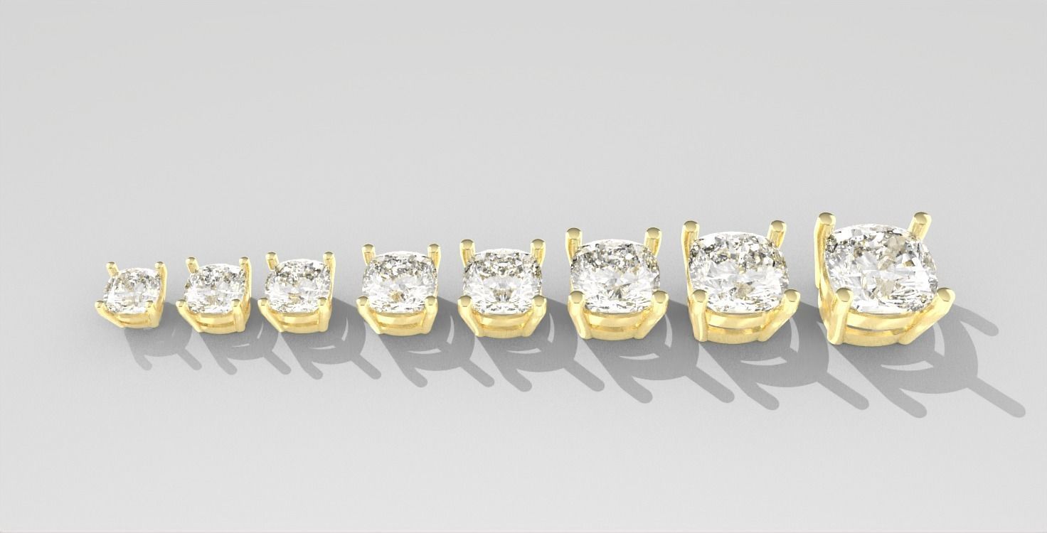 Collection Cushion Cut Prong Settings ready-made chaton  3D print model_10