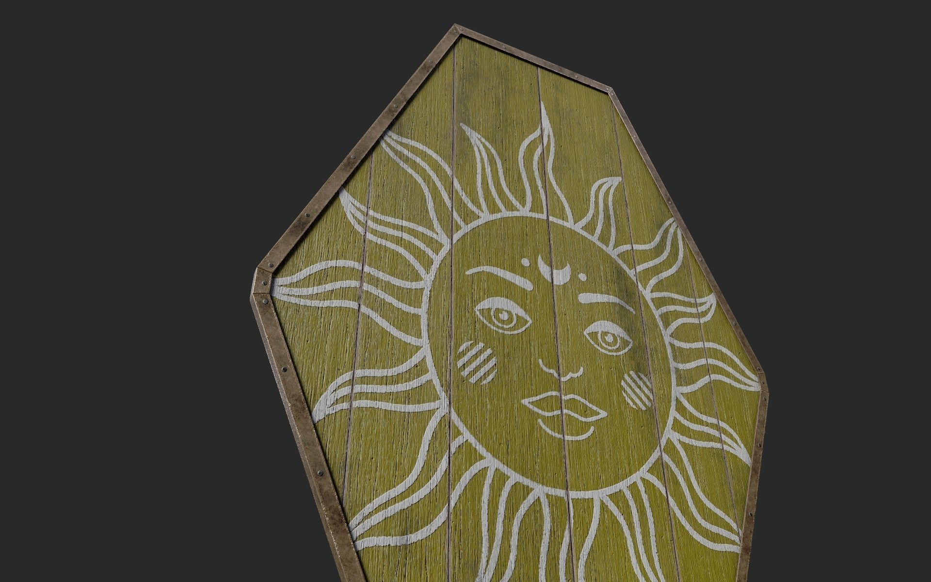 Slavic diamond-shaped shield painted yellow with sun symbol Low-poly 3D model_5