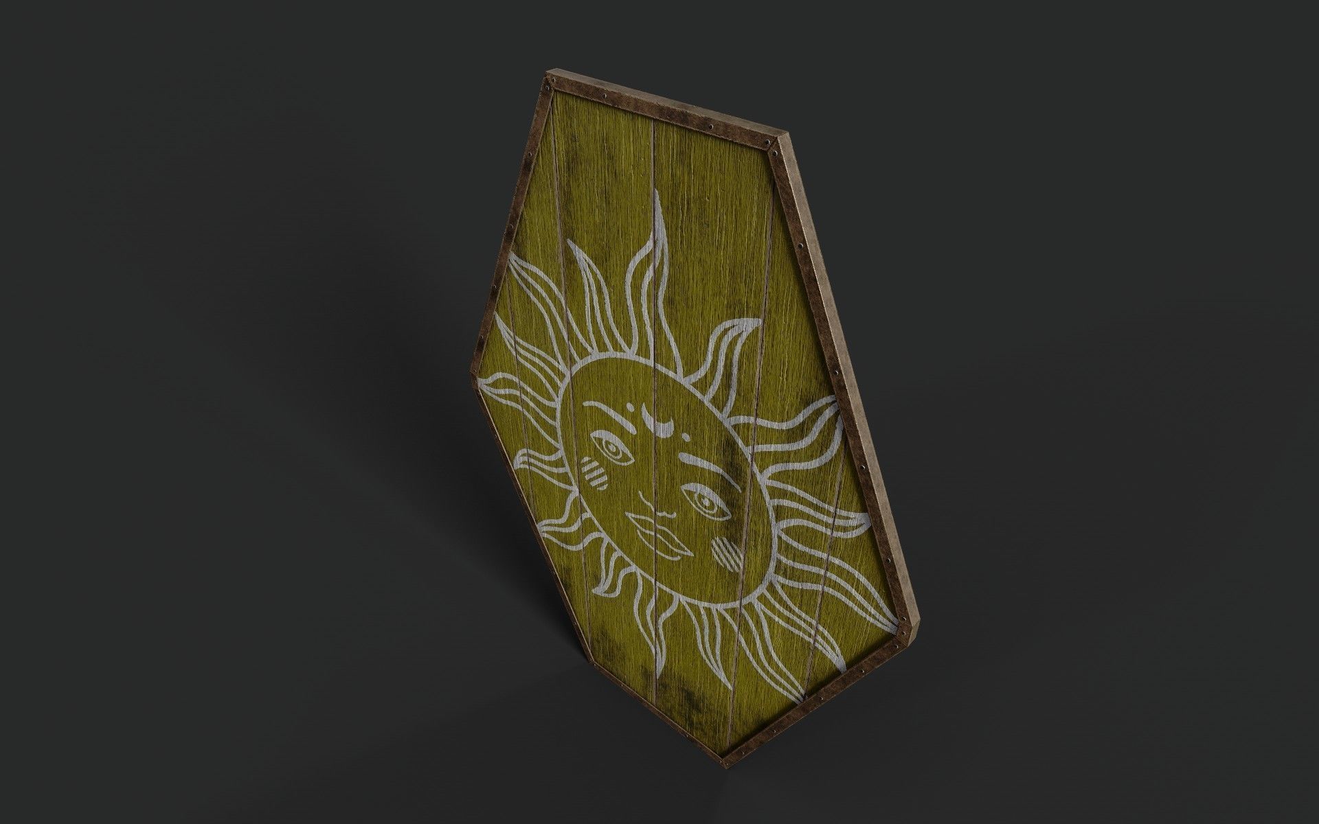 Slavic diamond-shaped shield painted yellow with sun symbol Low-poly 3D model_3