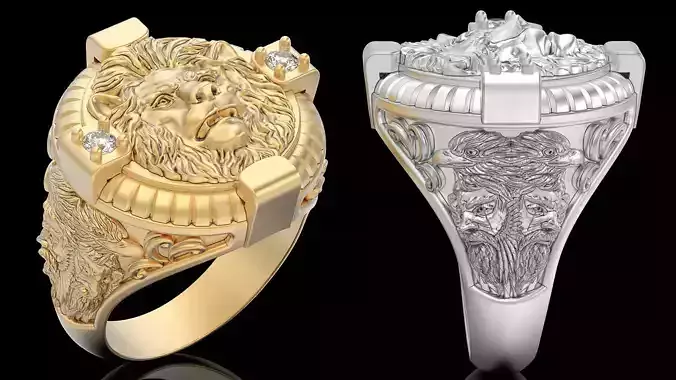 Lion ring sterling gold printable jewelry 3D model