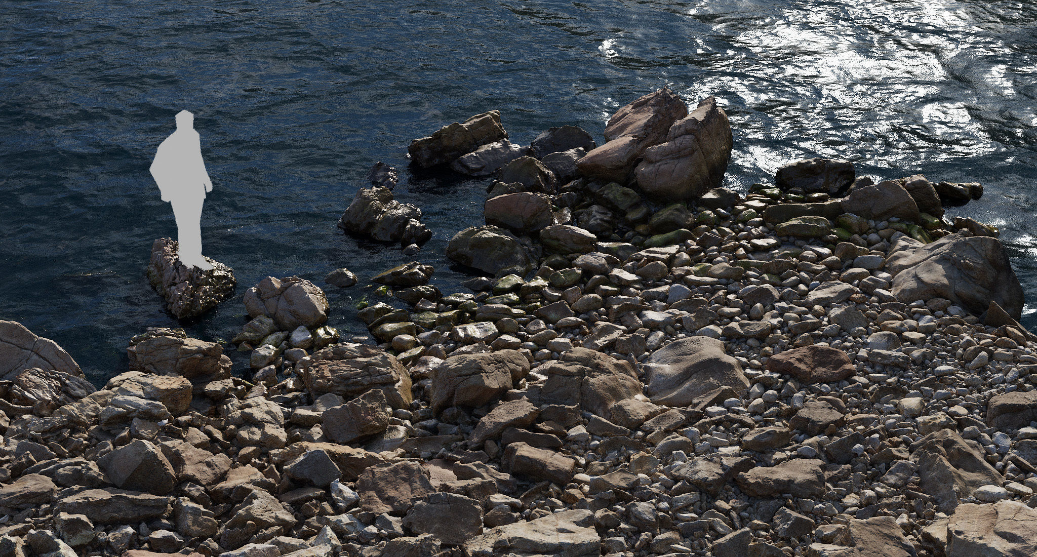 Rock Stone Beach Line PBR Scan Low-poly 3D model_3