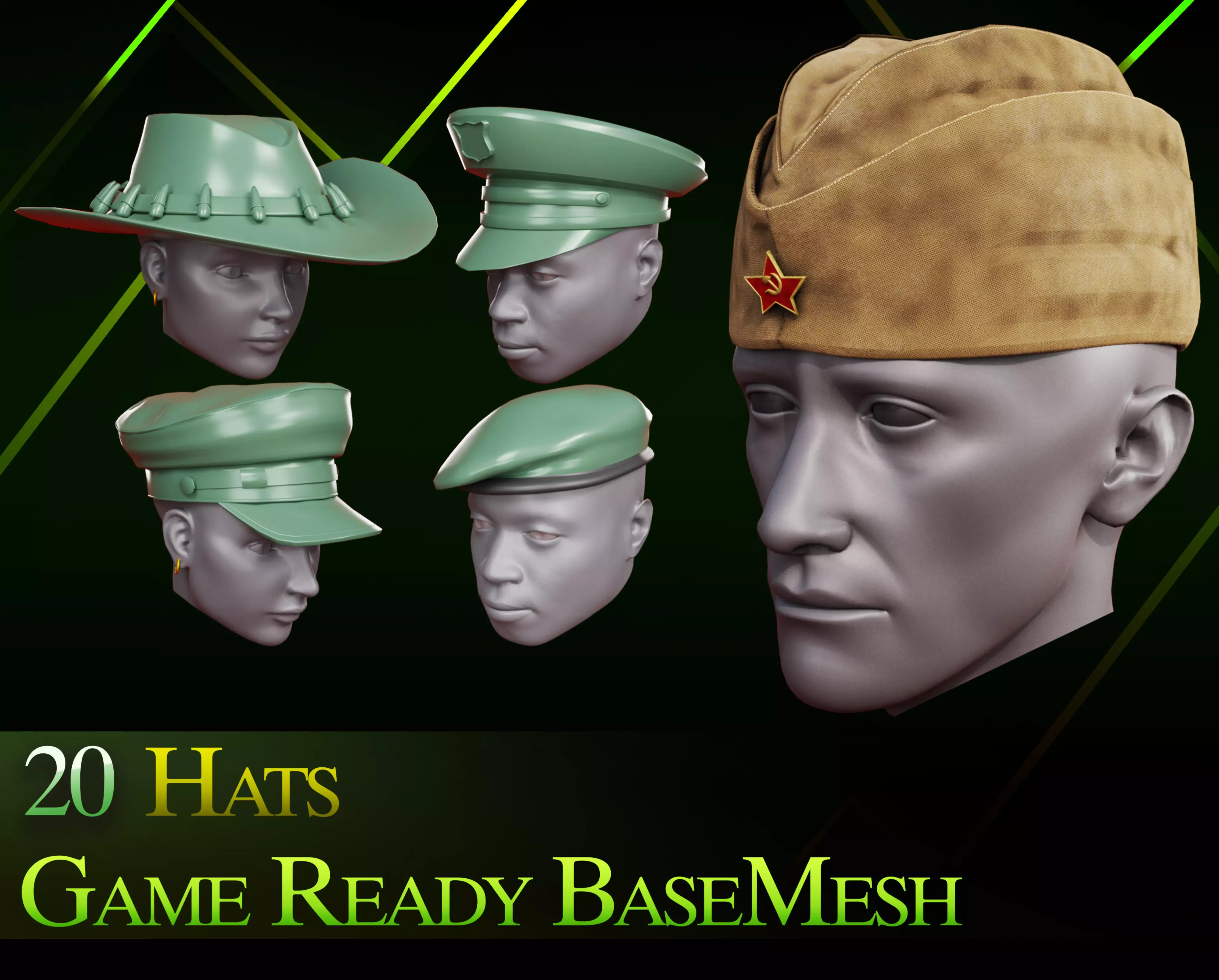 20 Hat diffrent Low-poly 3D model_0