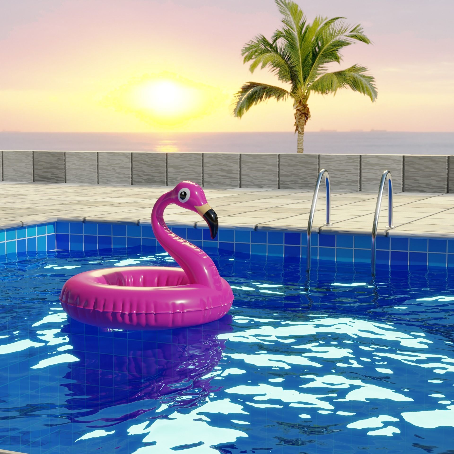 Inflatable Pink Flamingo Swimming Pool Waterpark Toy 3D model_2