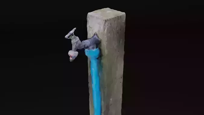 Old Outdoor Tap Faucet On Wooden Post Photoscan