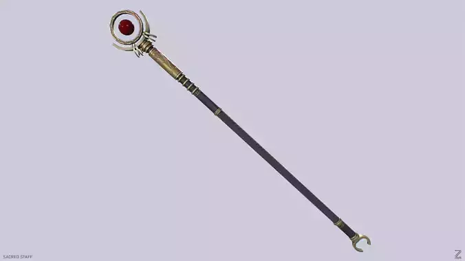 Sacred staff Low-poly 3D model