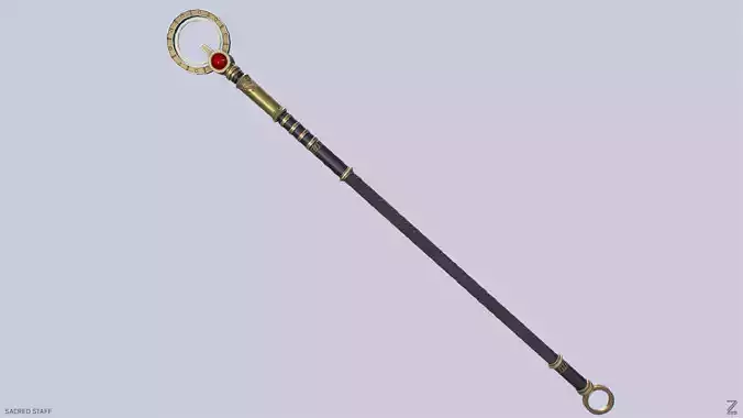 Sacred staff Low-poly 3D model