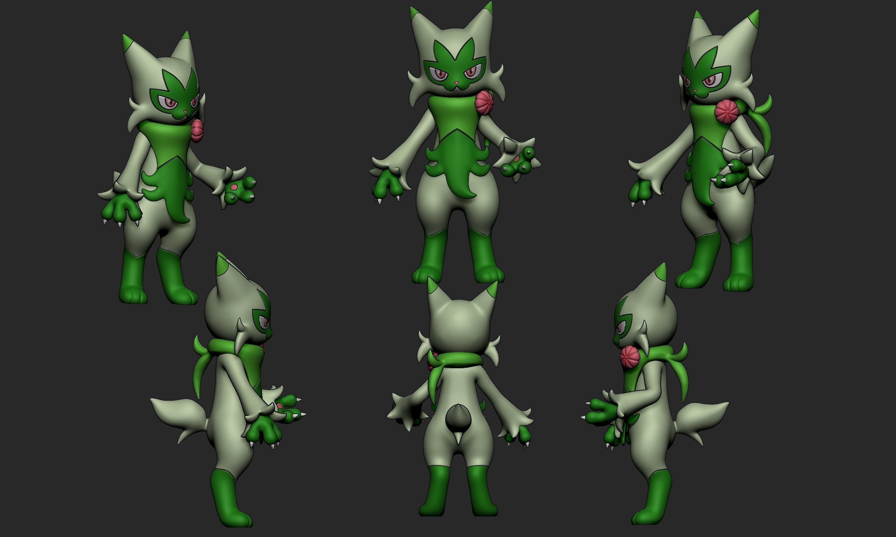 Pokemon - Sprigatito Floragato and Meowscarada with 2 poses 3D print model_7