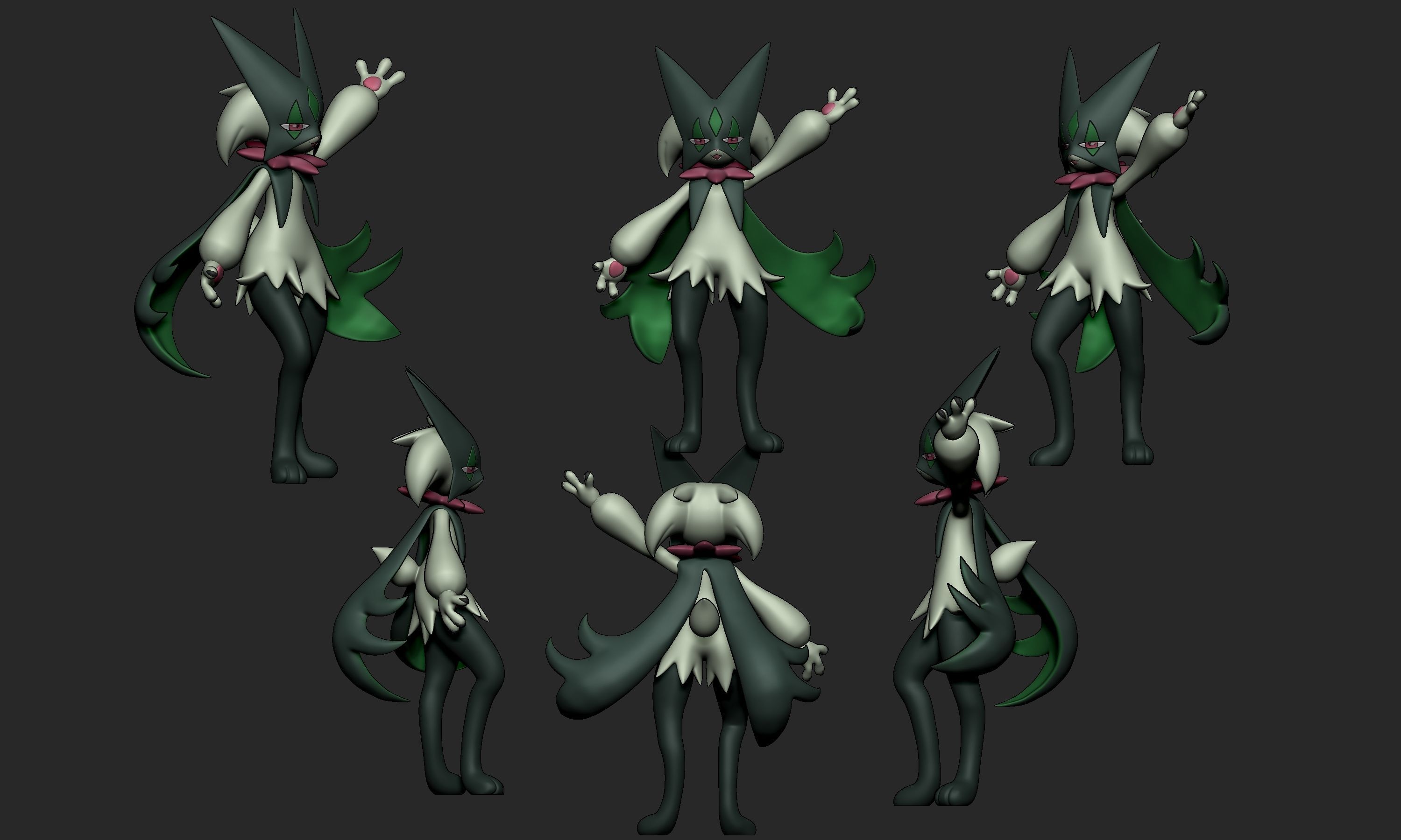 Pokemon - Sprigatito Floragato and Meowscarada with 2 poses 3D print model_14