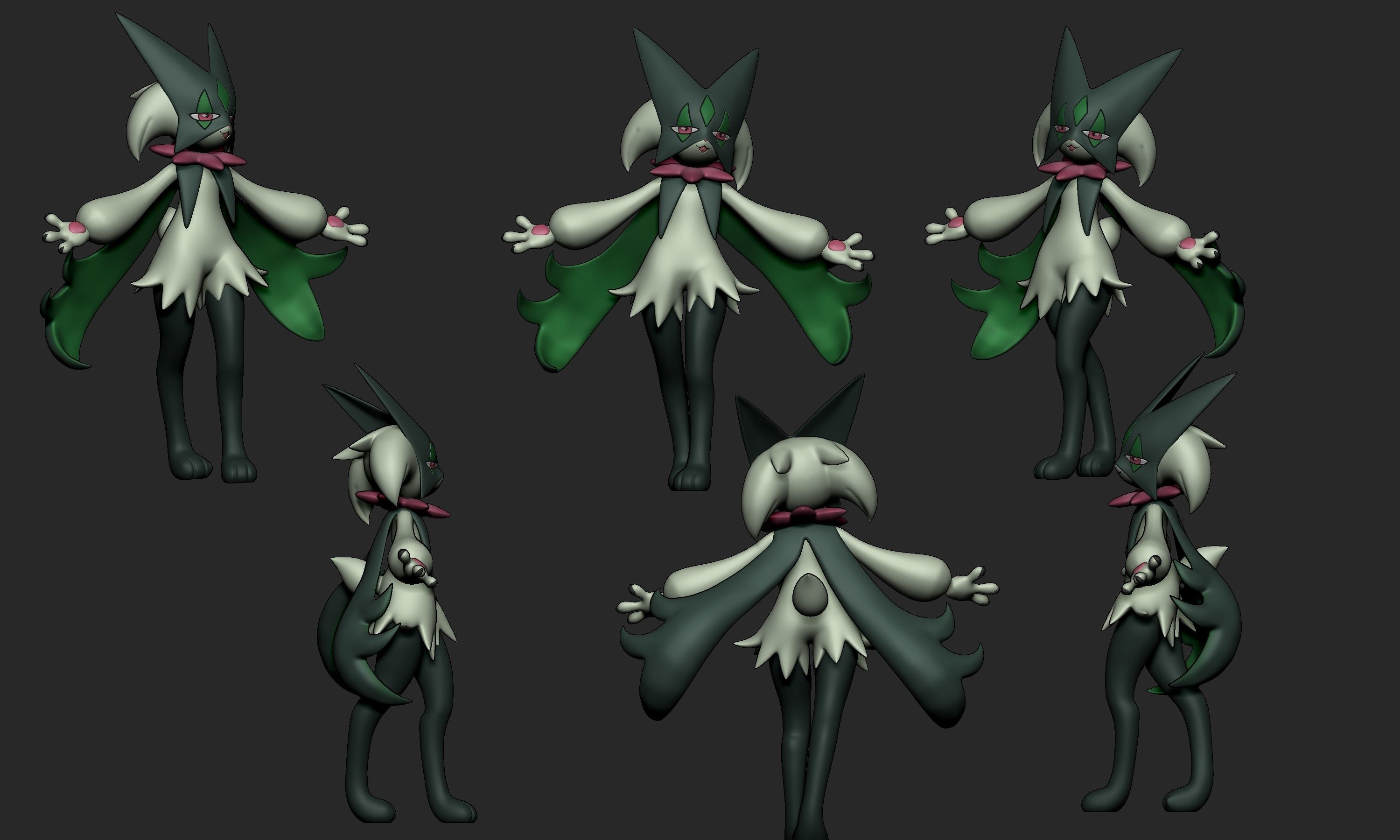 Pokemon - Sprigatito Floragato and Meowscarada with 2 poses 3D print model_12