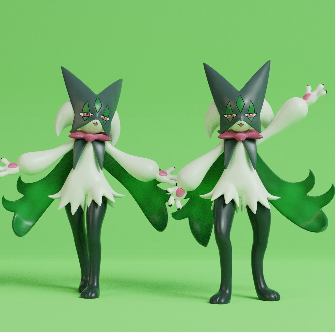 Pokemon - Sprigatito Floragato and Meowscarada with 2 poses 3D print model_11