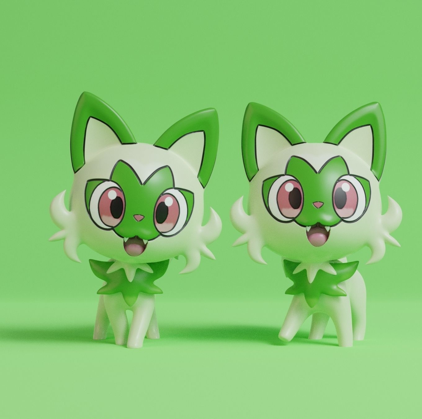 Pokemon - Sprigatito Floragato and Meowscarada with 2 poses 3D print model_1